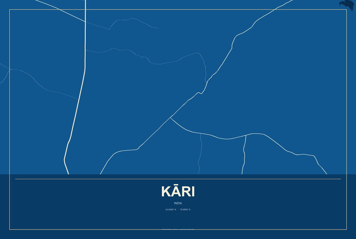 Kāri, India City Map Aluminum Sign in Harbor Cobalt style