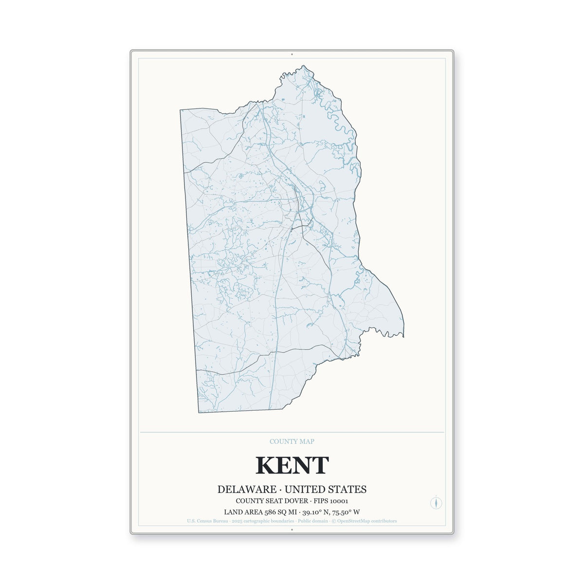 Kent County, Delaware Map Aluminum Sign in Gallery Air style