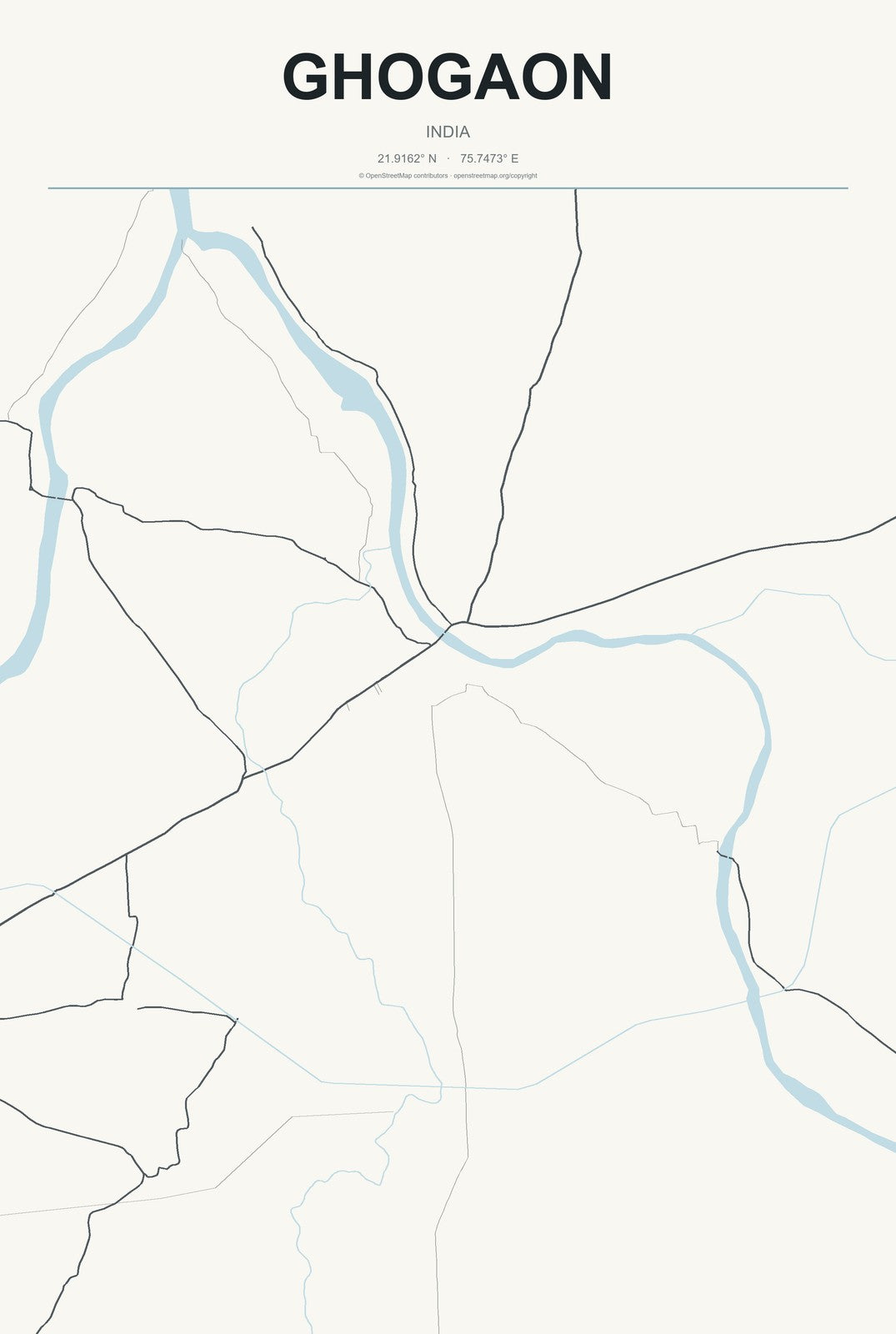 Ghogaon, India City Map Aluminum Sign in Headline Atlas style