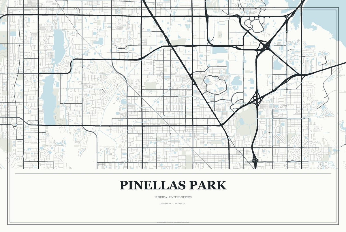 Pinellas Park, Florida City Map Aluminum Sign in Gallery Air style