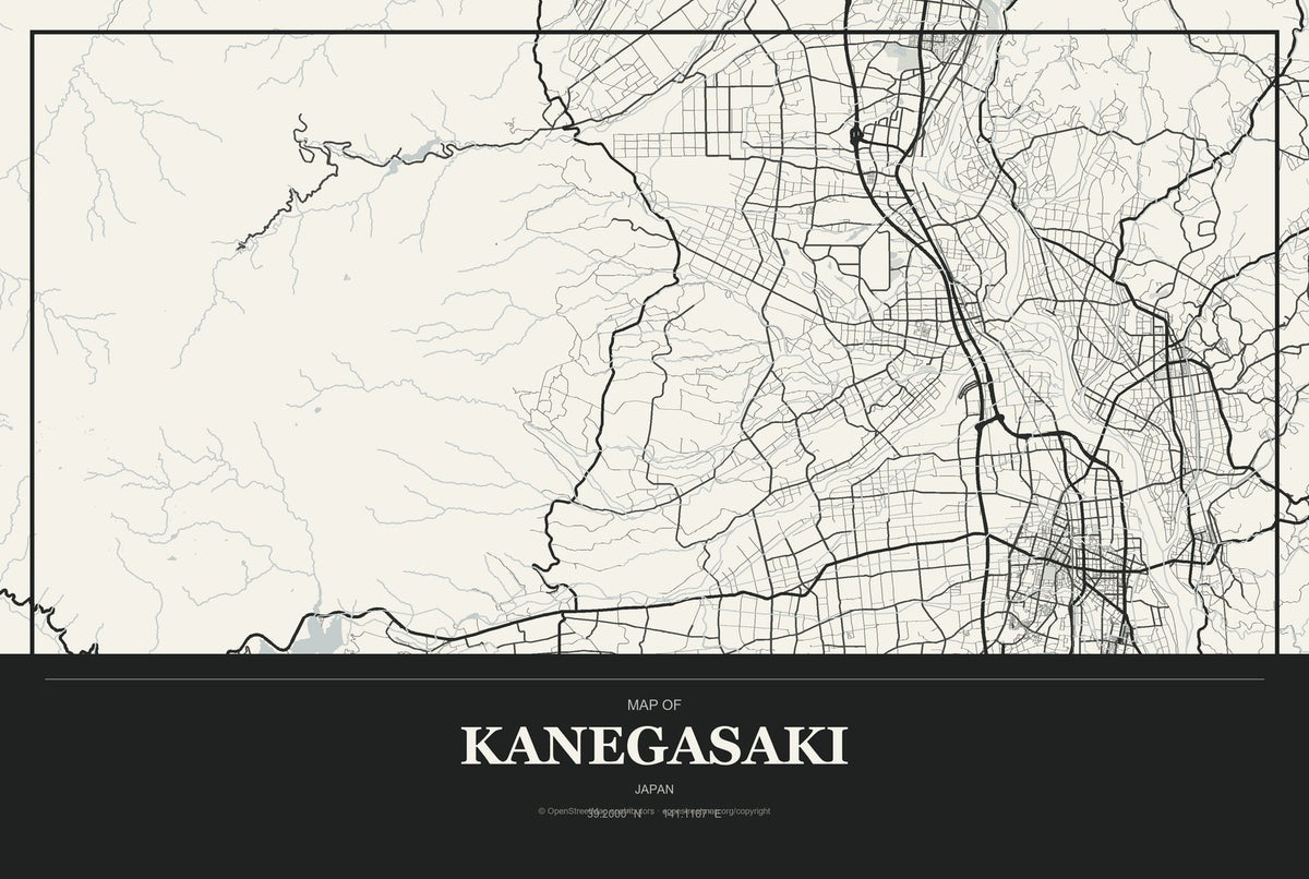 Kanegasaki, Japan City Map Aluminum Sign in Museum Plaque style