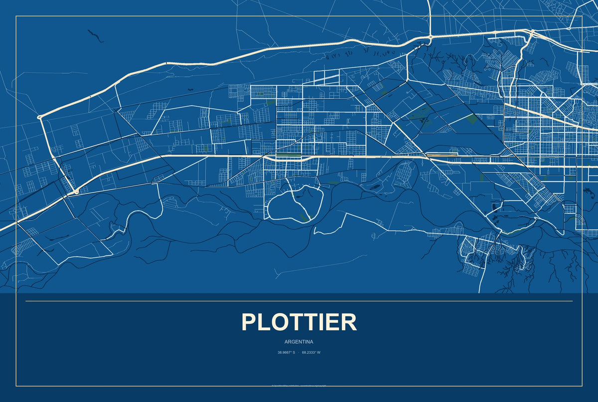 Plottier, Argentina City Map Aluminum Sign in Harbor Cobalt style
