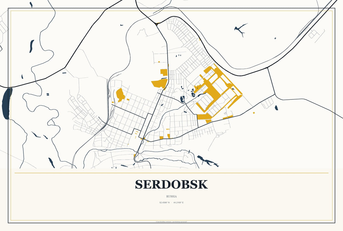 Serdobsk, Russia City Map Aluminum Sign in Citrine Modern style