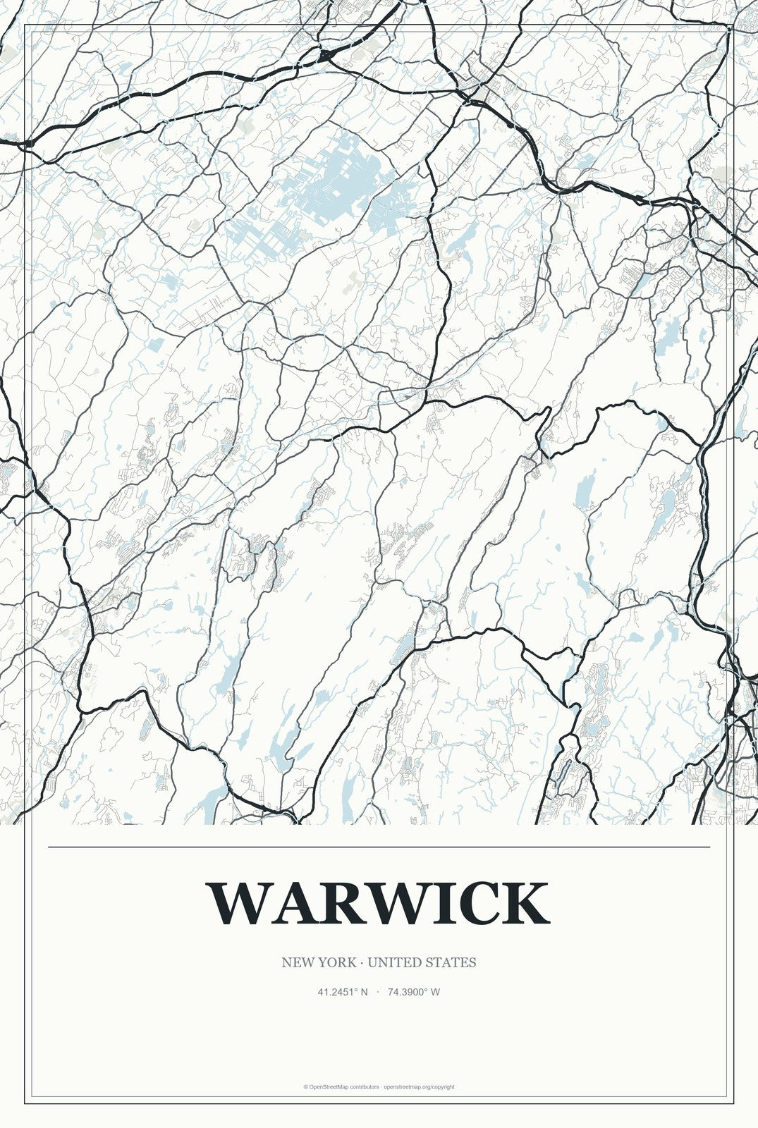 Warwick, New York City Map Aluminum Sign in Gallery Air style