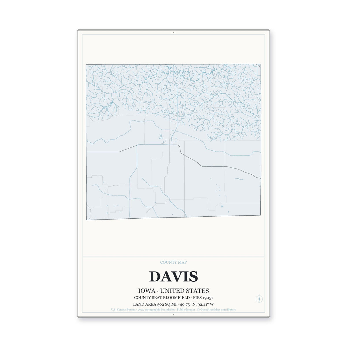 Davis County, Iowa Map Aluminum Sign in Gallery Air style