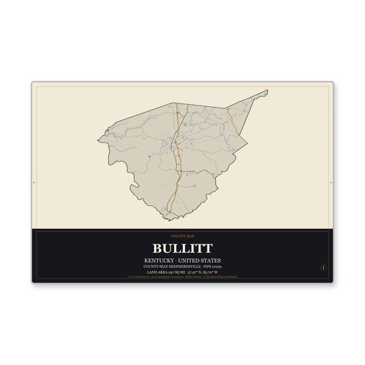 Bullitt County, Kentucky Map Aluminum Sign in Museum Plaque style