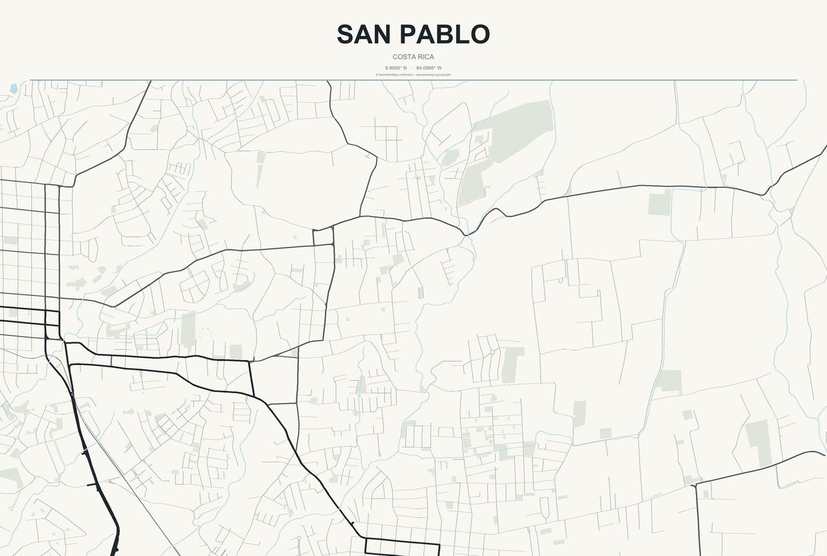 San Pablo, Costa Rica City Map Aluminum Sign in Headline Atlas style