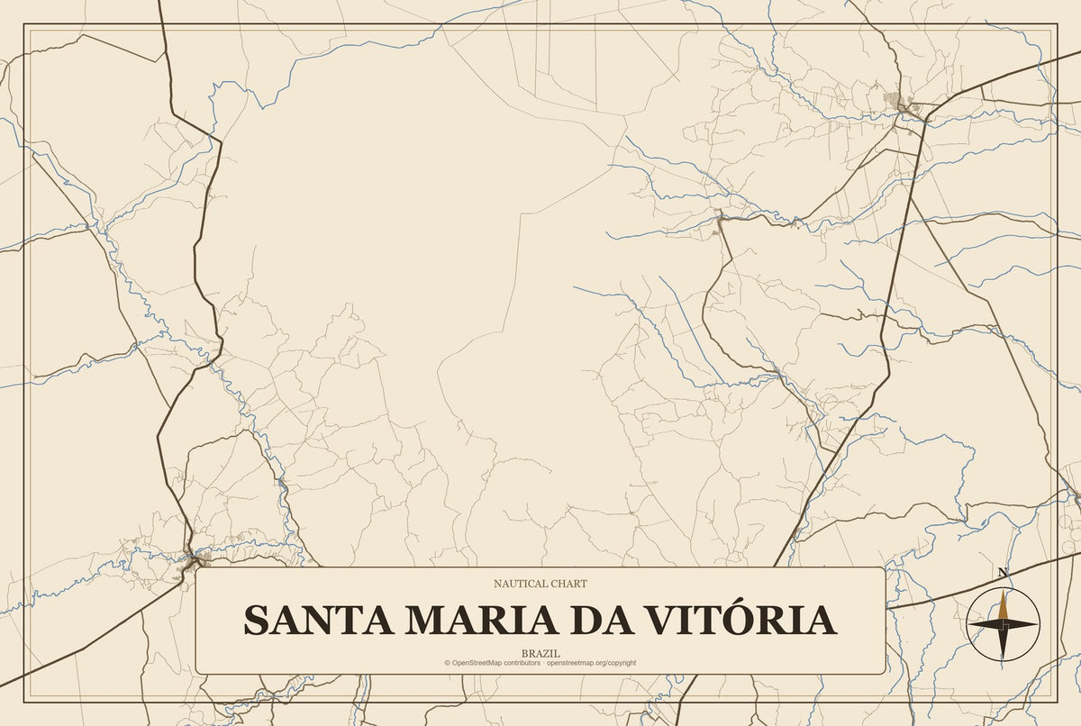 Santa Maria da Vitória, Brazil City Map Aluminum Sign in Heritage Nautical style