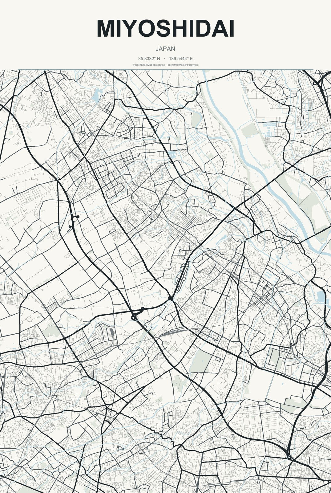 Miyoshidai, Japan City Map Aluminum Sign in Headline Atlas style