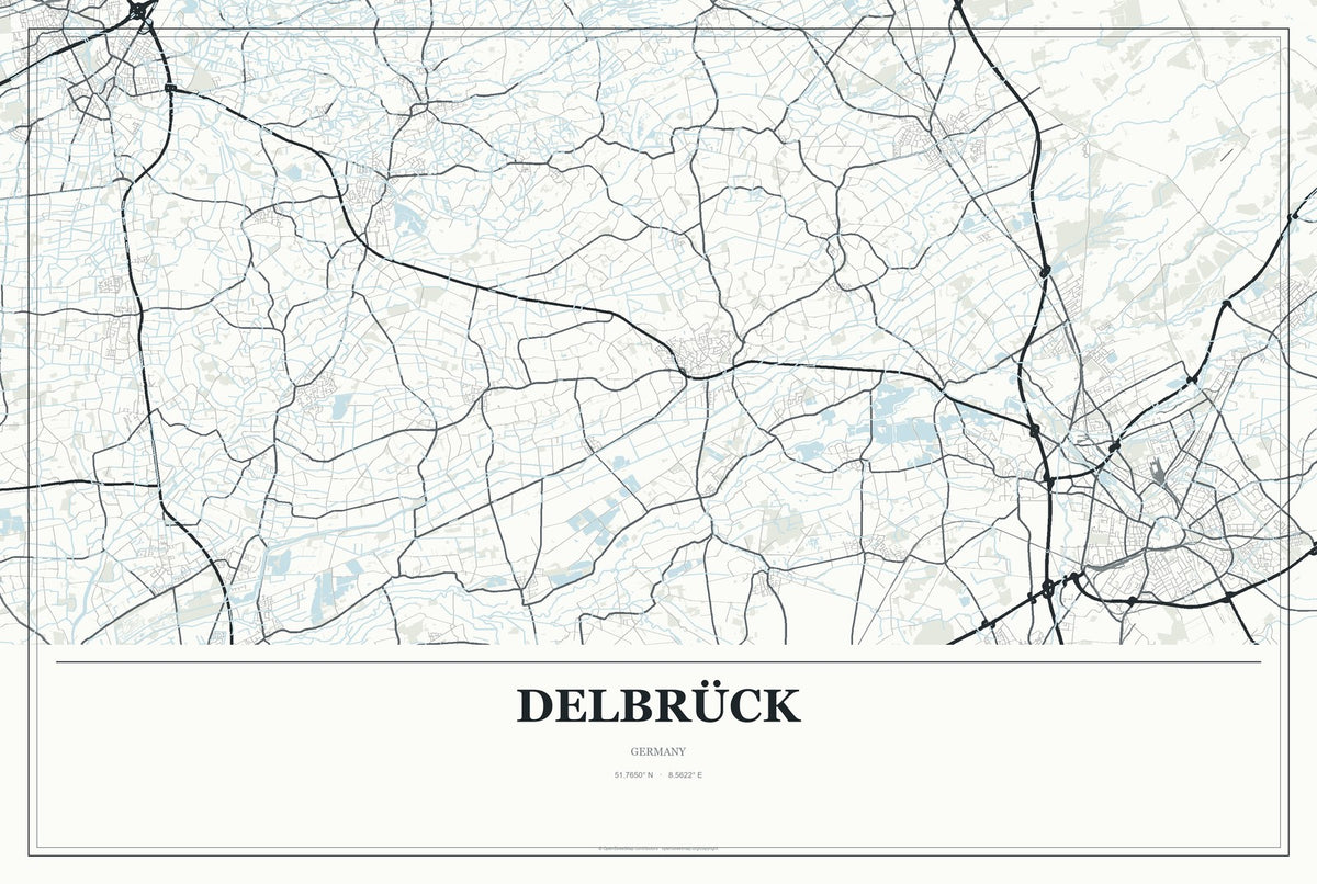Delbrück, Germany City Map Aluminum Sign in Gallery Air style