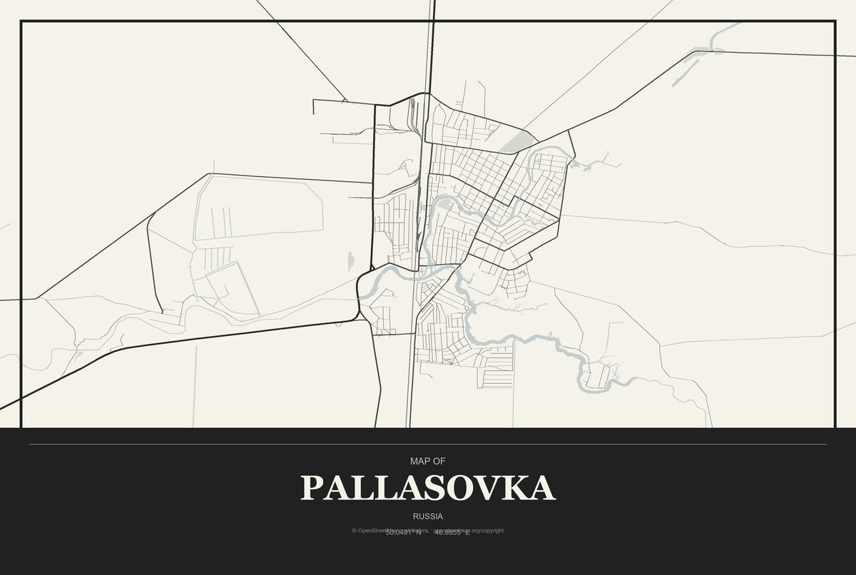Pallasovka, Russia City Map Aluminum Sign in Museum Plaque style
