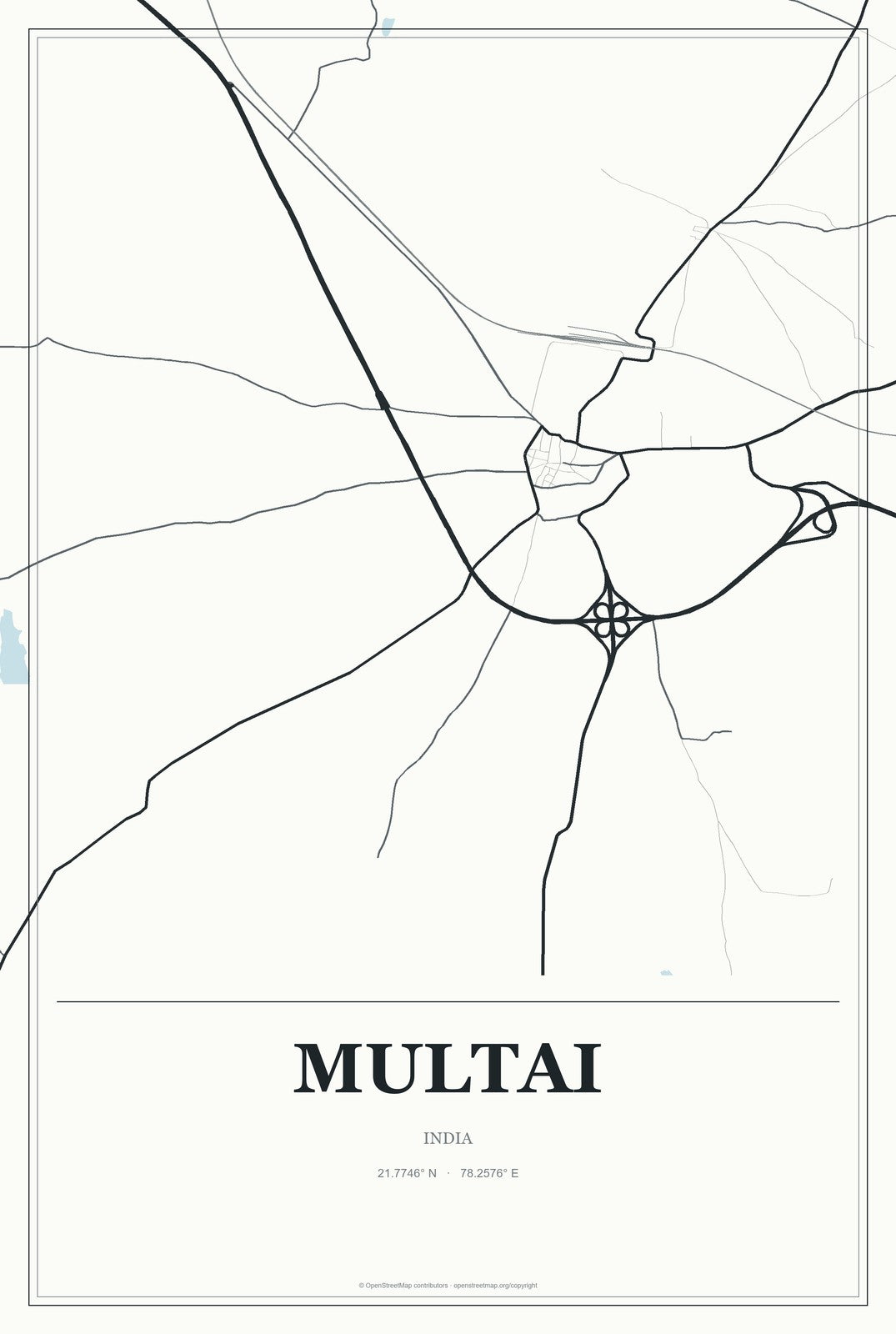 Multai, India City Map Aluminum Sign in Gallery Air style