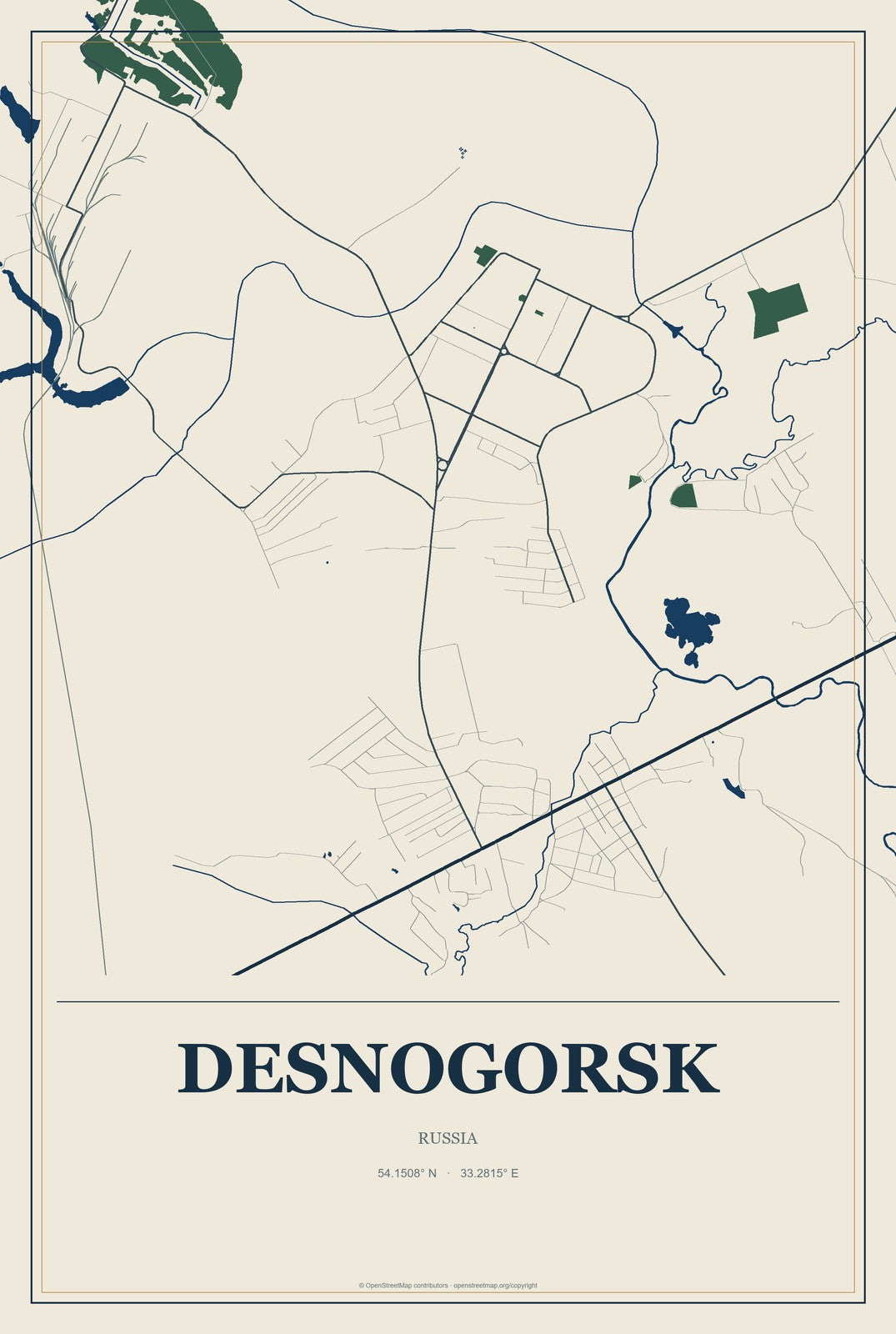 Desnogorsk, Russia City Map Aluminum Sign in Coastal Cutout style