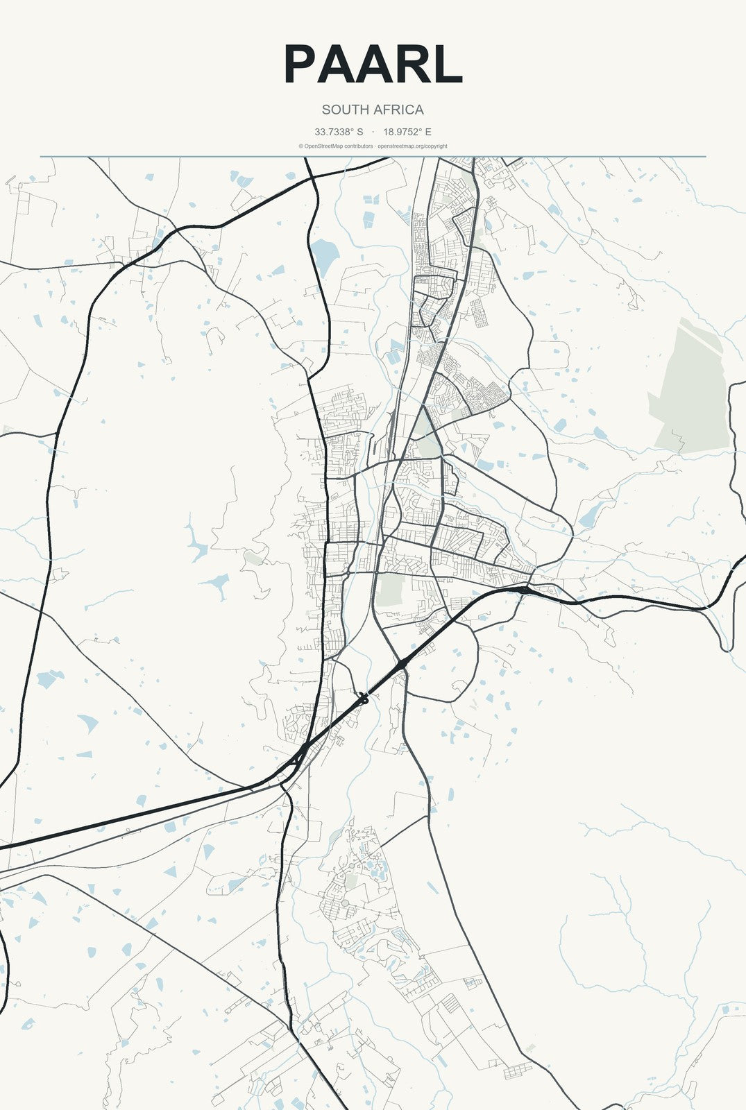 Paarl, South Africa City Map Aluminum Sign in Headline Atlas style