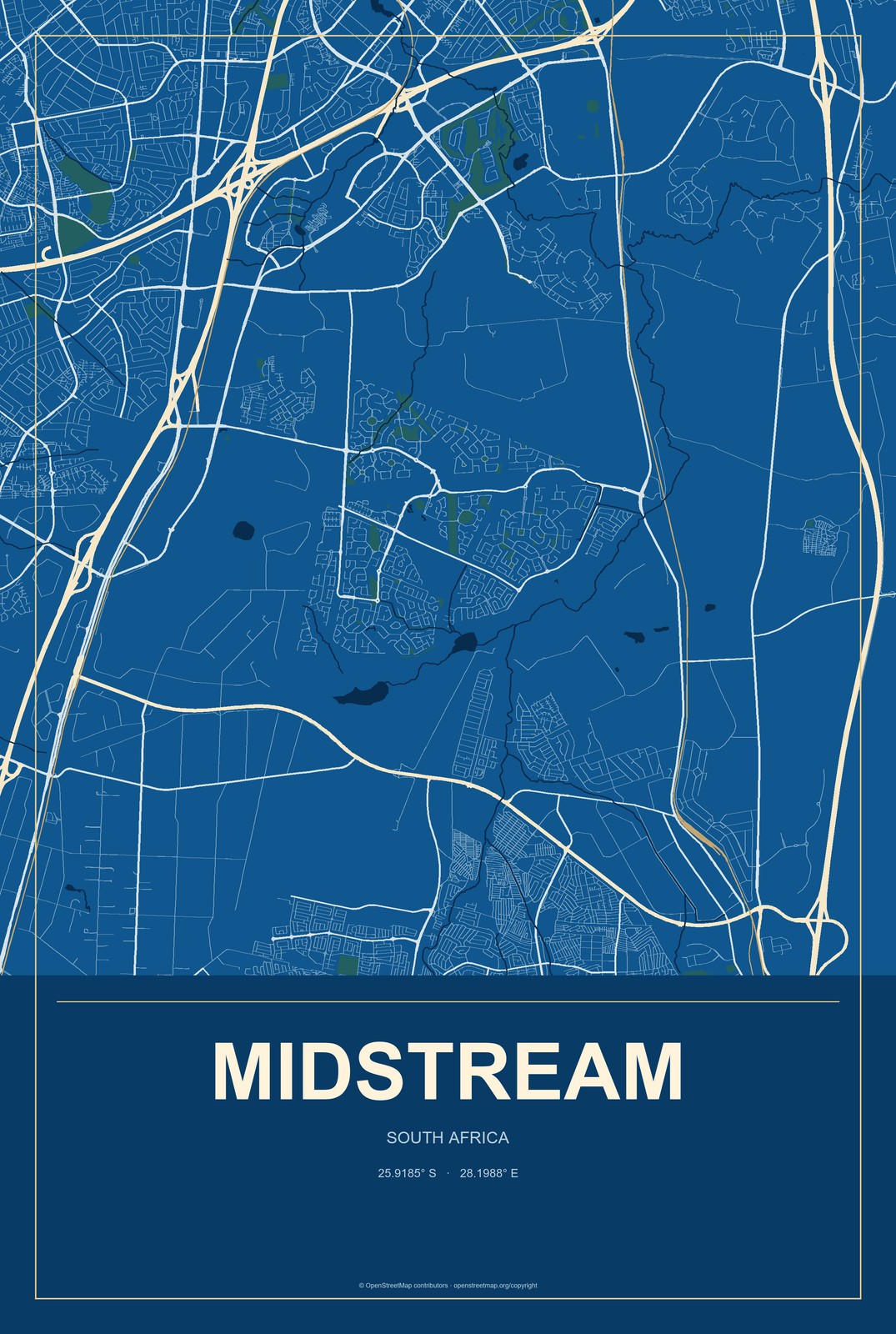 Midstream, South Africa City Map Aluminum Sign in Harbor Cobalt style