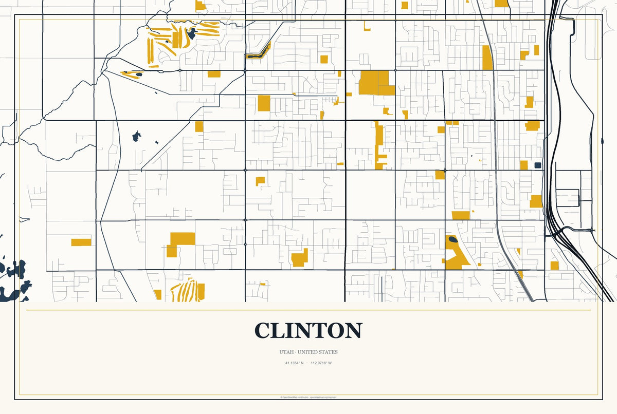Clinton, Utah City Map Aluminum Sign in Citrine Modern style