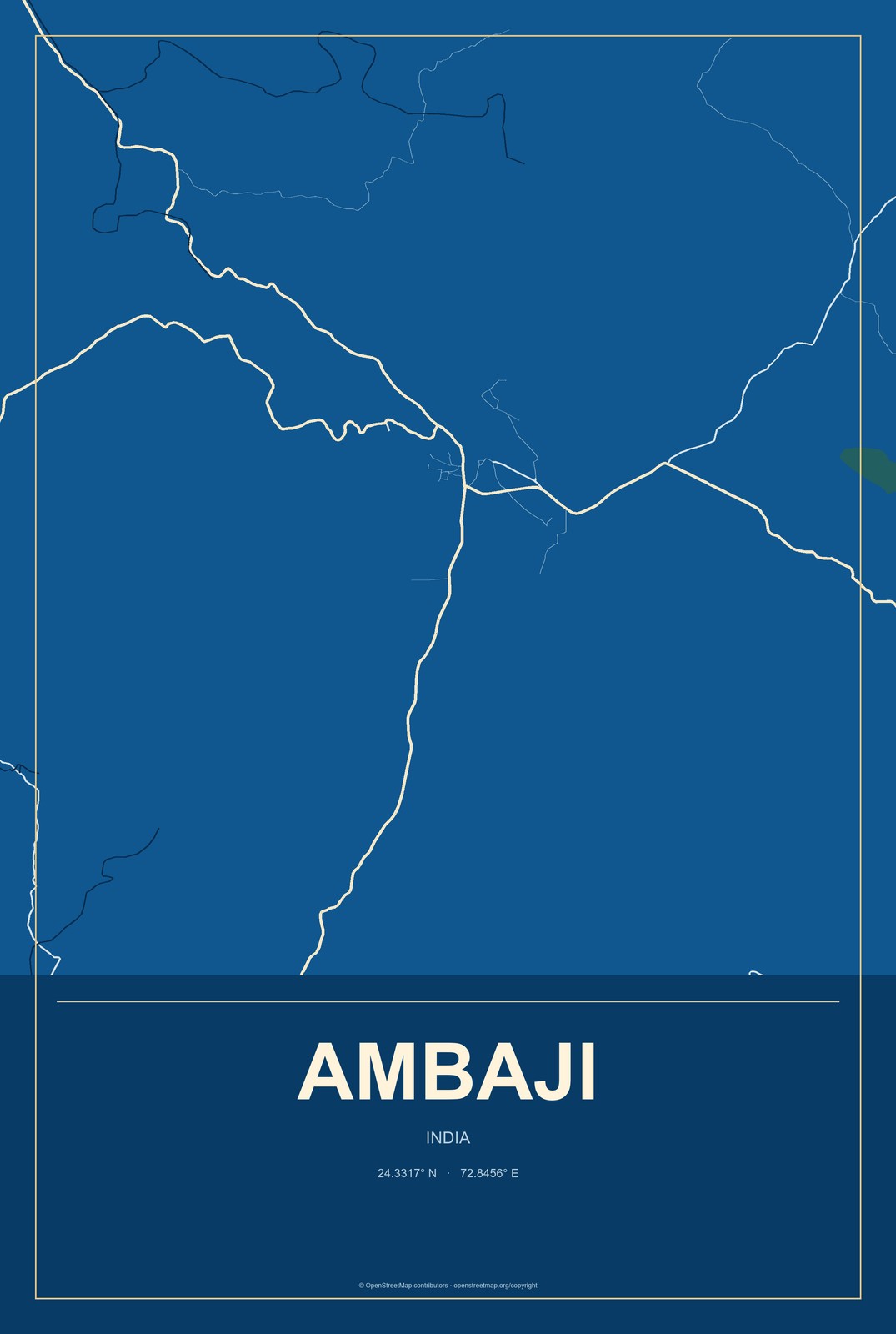Ambaji, India City Map Aluminum Sign in Harbor Cobalt style