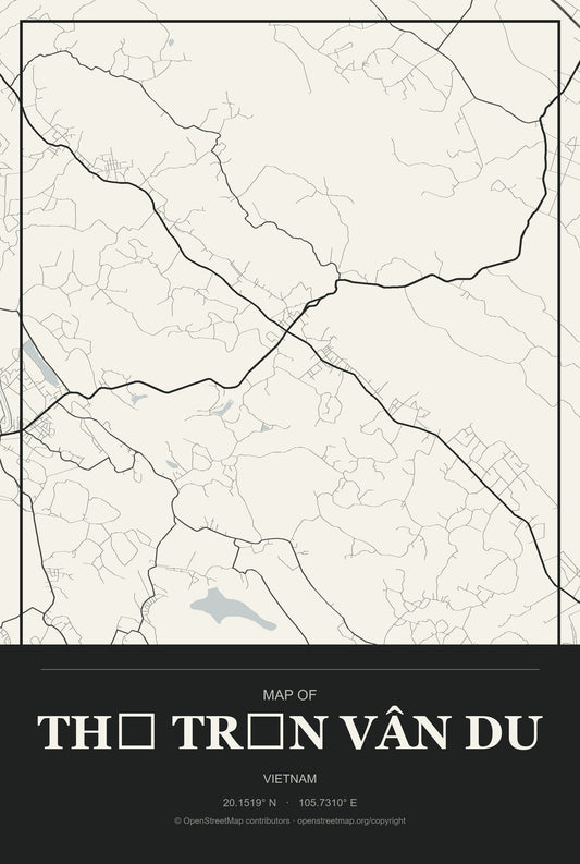 Thị Trấn Vân Du, Vietnam City Map Aluminum Sign in Museum Plaque style