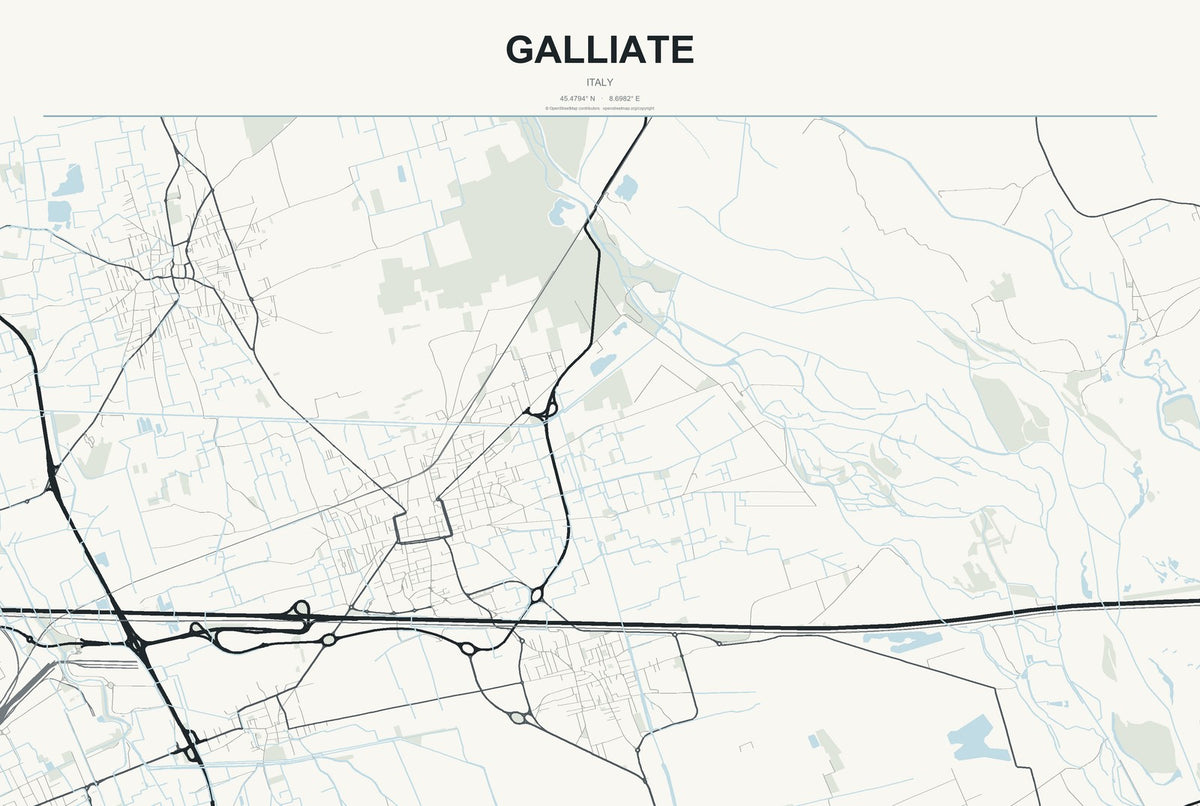 Galliate, Italy City Map Aluminum Sign in Headline Atlas style