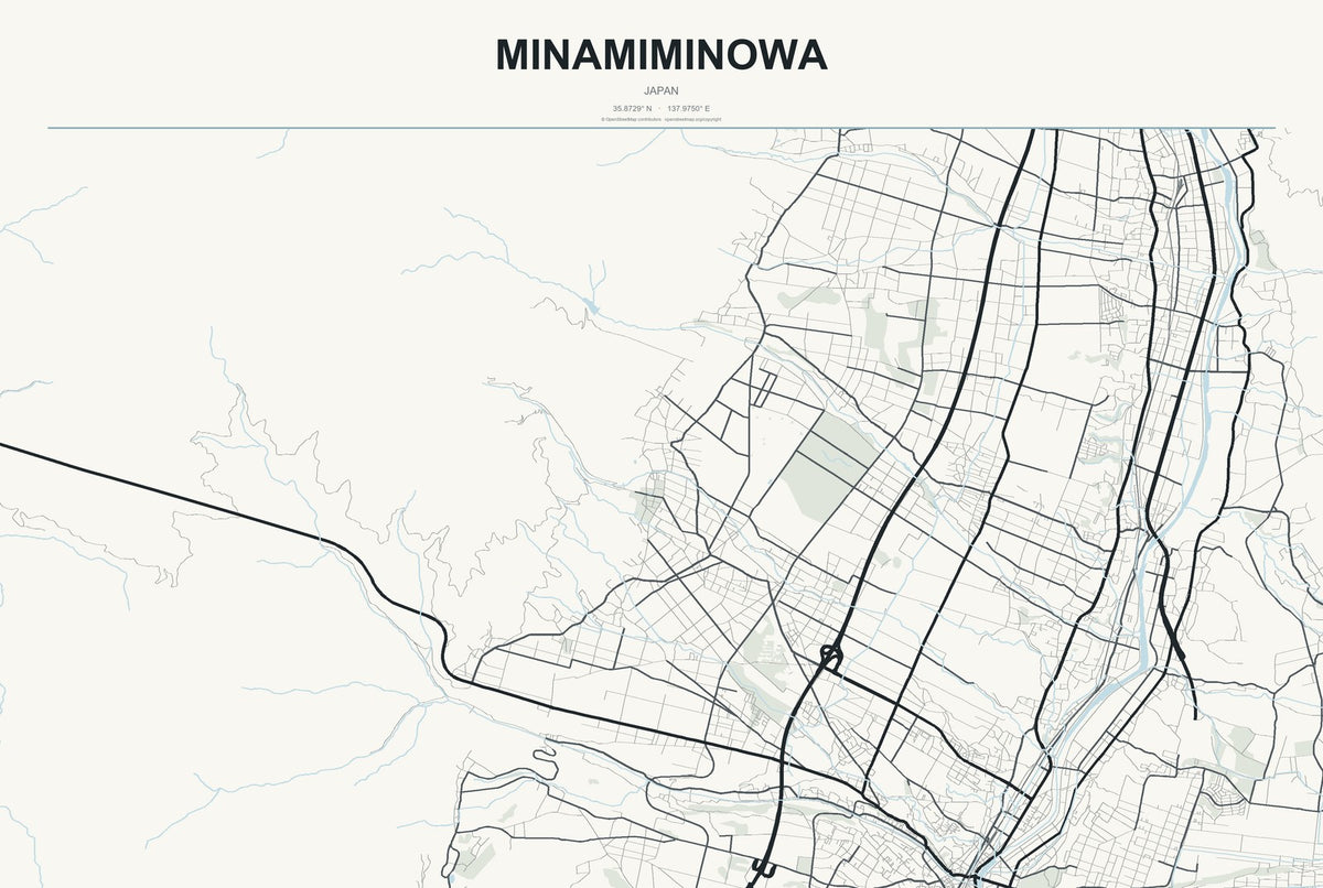 Minamiminowa, Japan City Map Aluminum Sign in Headline Atlas style