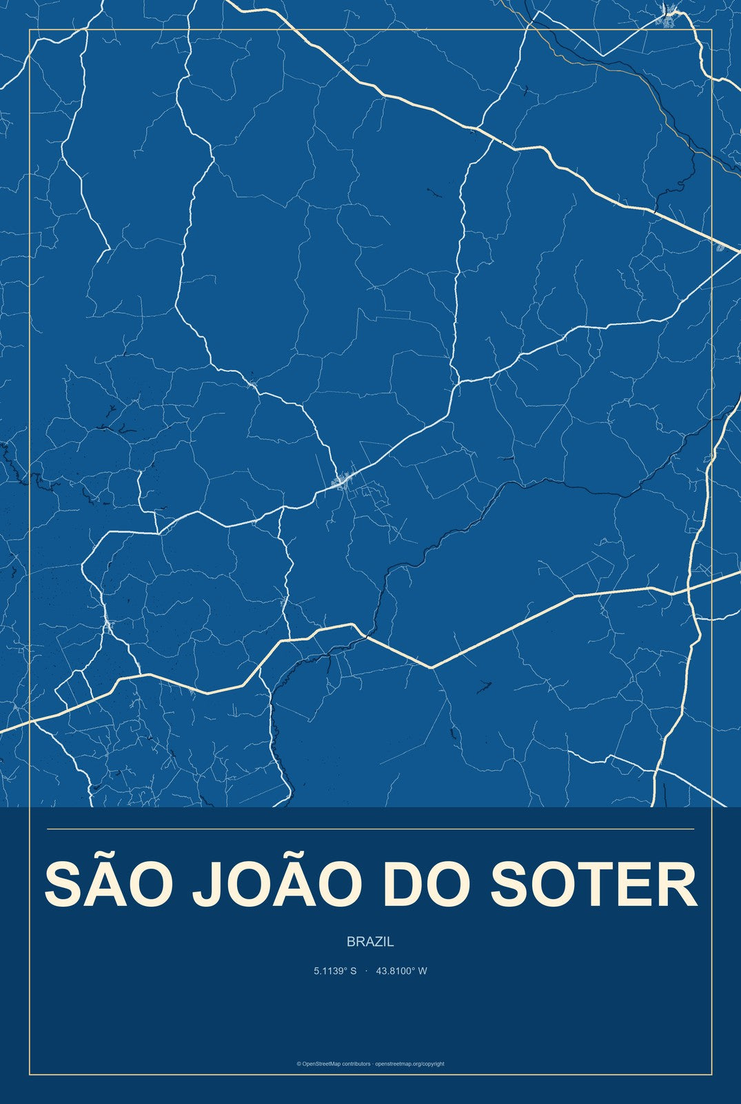 São João do Soter, Brazil City Map Aluminum Sign in Harbor Cobalt style