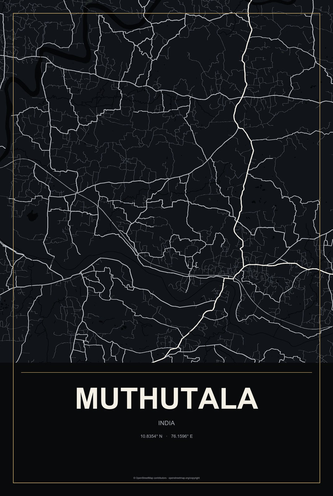 Muthutala, India City Map Aluminum Sign in Metropolitan Noir style