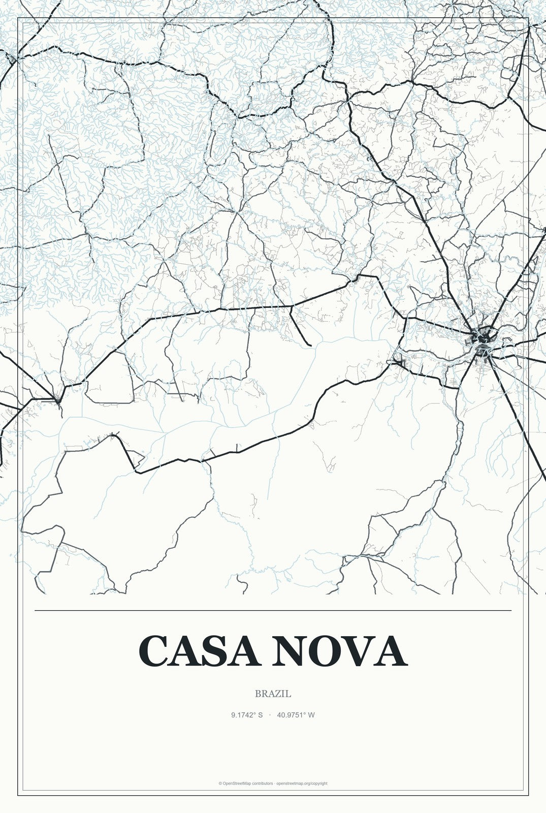 Casa Nova, Brazil City Map Aluminum Sign in Gallery Air style