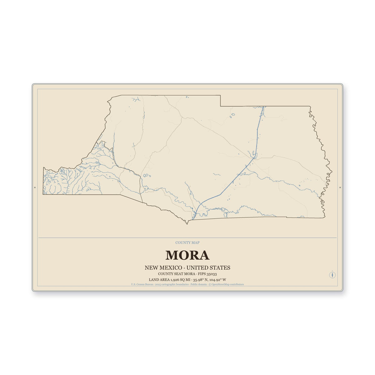 Mora County, New Mexico Map Aluminum Sign in Heritage Nautical style