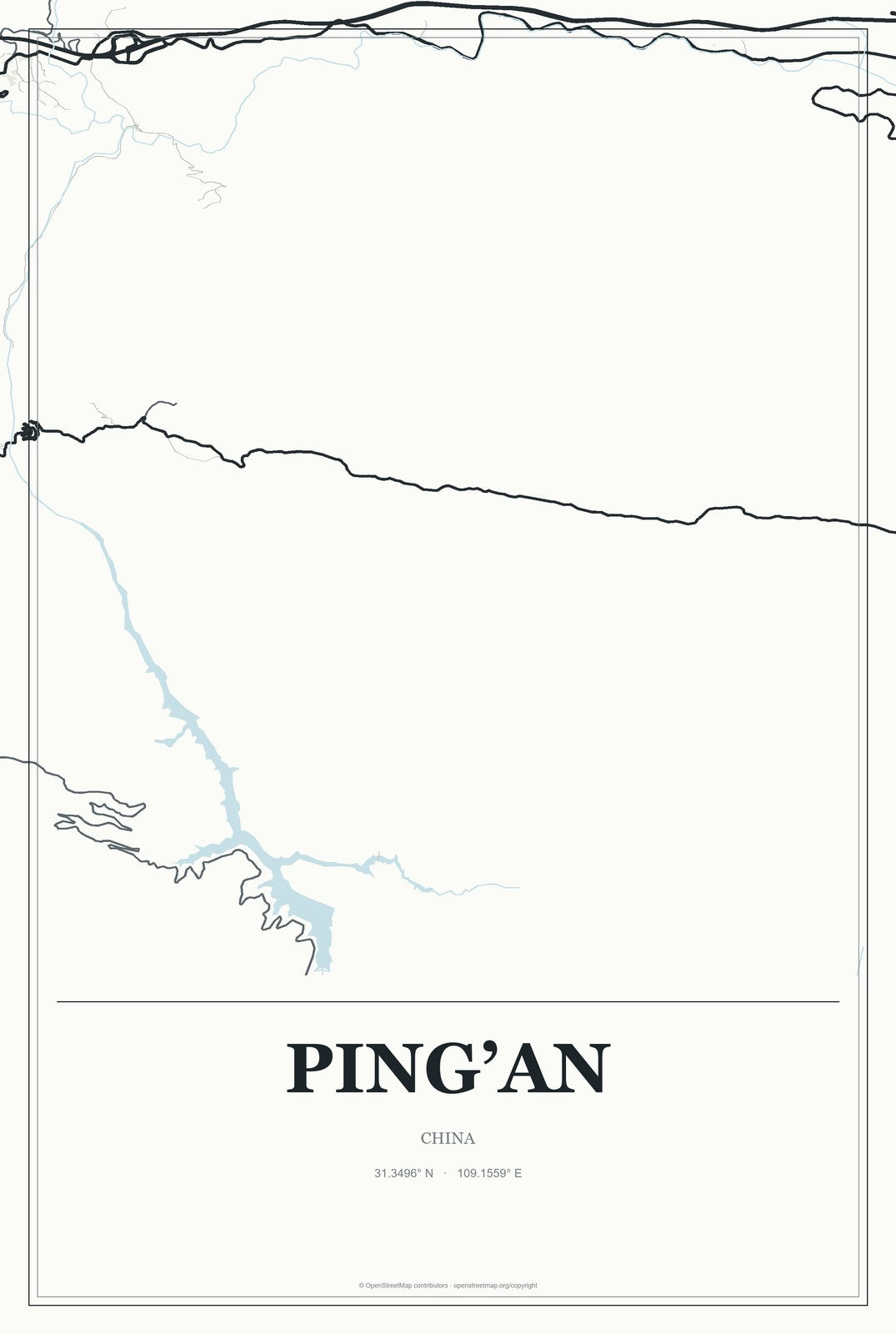 Ping’an, China City Map Aluminum Sign in Gallery Air style