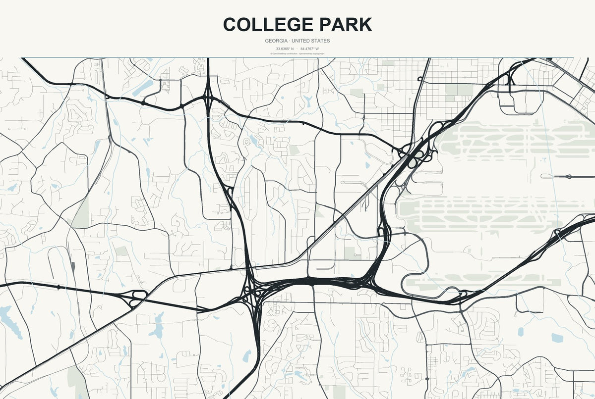 College Park, Georgia City Map Aluminum Sign in Headline Atlas style