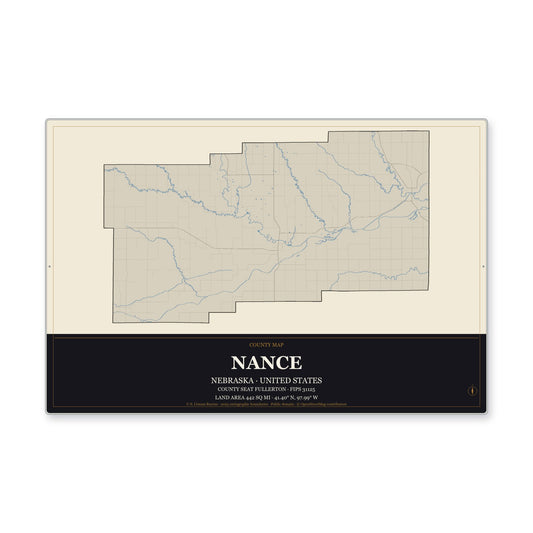 Nance County, Nebraska Map Aluminum Sign in Museum Plaque style