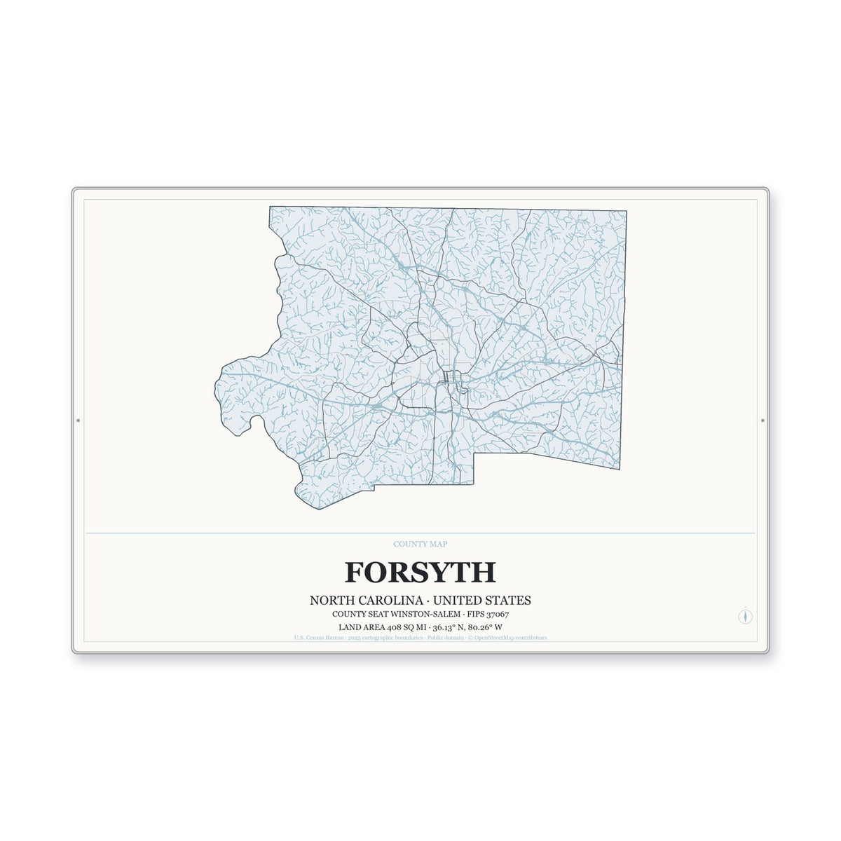 Forsyth County, North Carolina Map Aluminum Sign in Gallery Air style