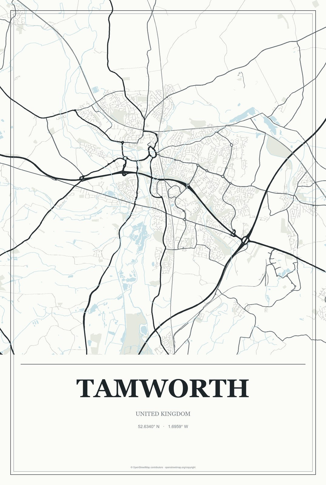 Tamworth, United Kingdom City Map Aluminum Sign in Gallery Air style