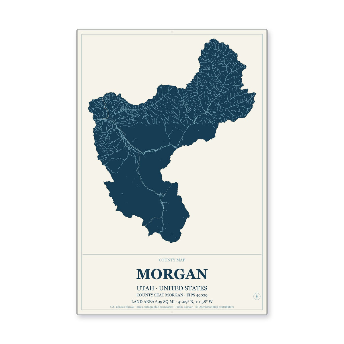 Morgan County, Utah Map Aluminum Sign in Coastal Cutout style