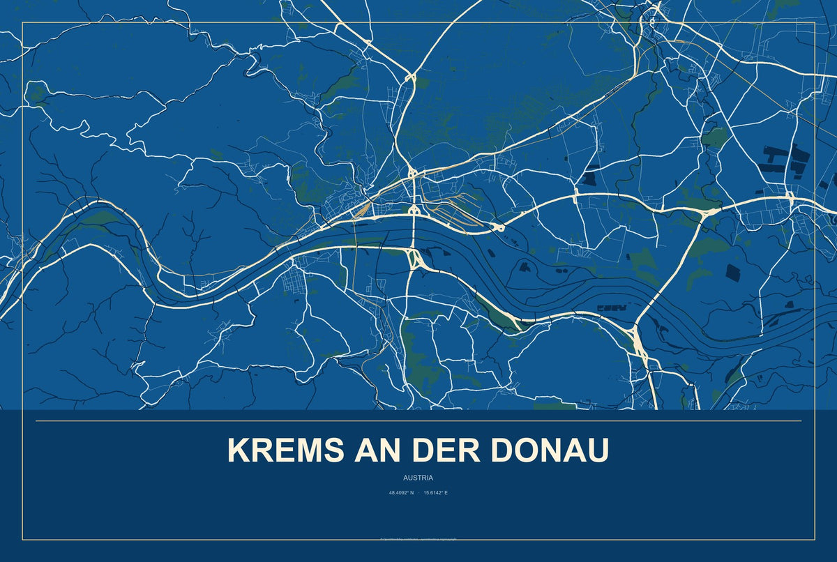 Krems an der Donau, Austria City Map Aluminum Sign in Harbor Cobalt style
