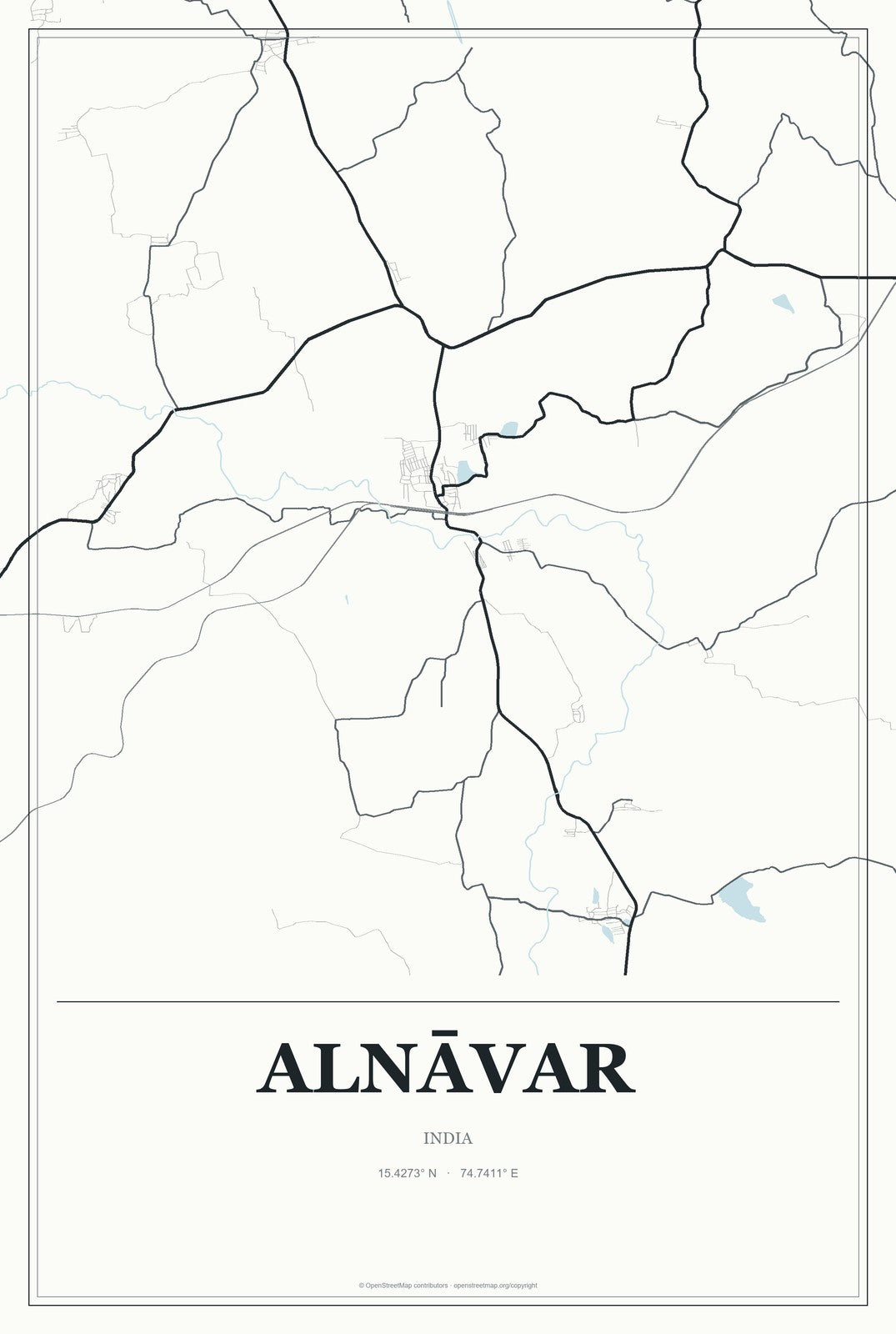 Alnāvar, India City Map Aluminum Sign in Gallery Air style