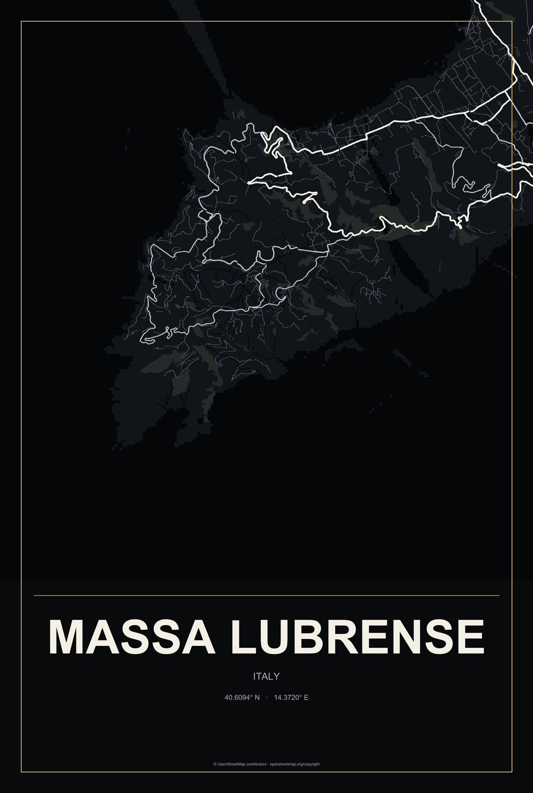 Massa Lubrense, Italy City Map Aluminum Sign in Metropolitan Noir style