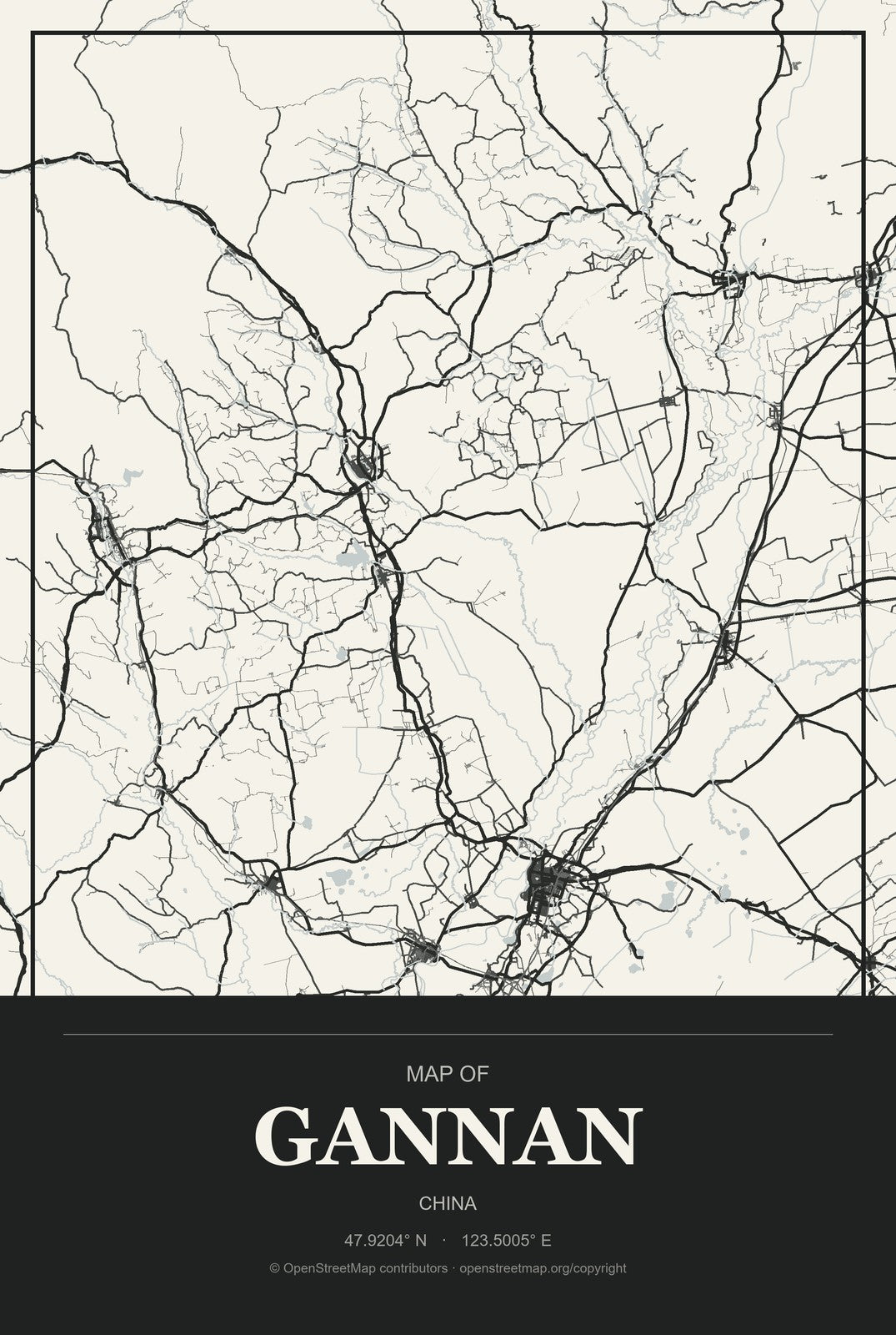 Gannan, China City Map Aluminum Sign in Museum Plaque style