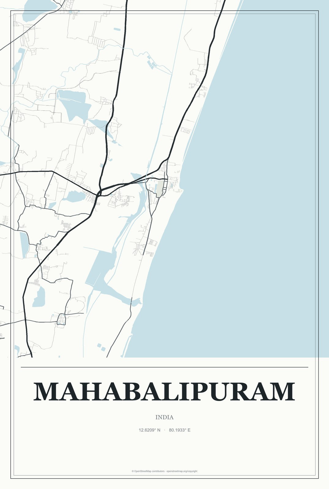 Mahabalipuram, India City Map Aluminum Sign in Gallery Air style