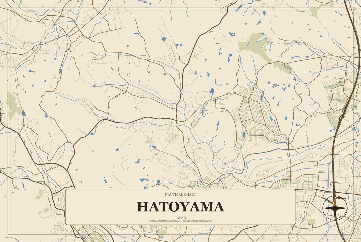 Hatoyama, Japan City Map Aluminum Sign in Heritage Nautical style