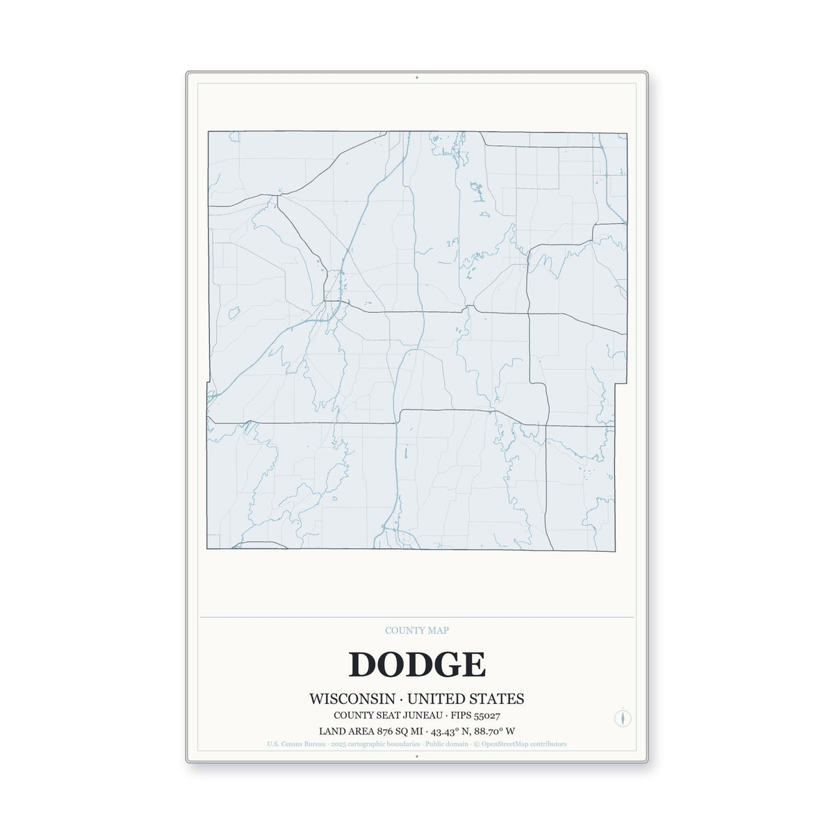 Dodge County, Wisconsin Map Aluminum Sign in Gallery Air style