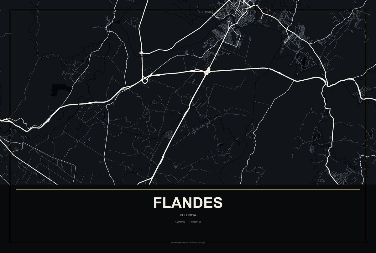 Flandes, Colombia City Map Aluminum Sign in Metropolitan Noir style