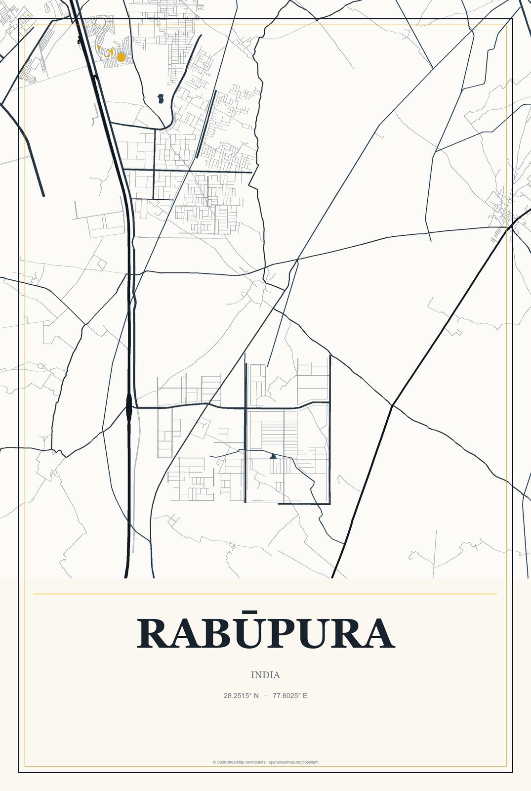 Rabūpura, India City Map Aluminum Sign in Citrine Modern style