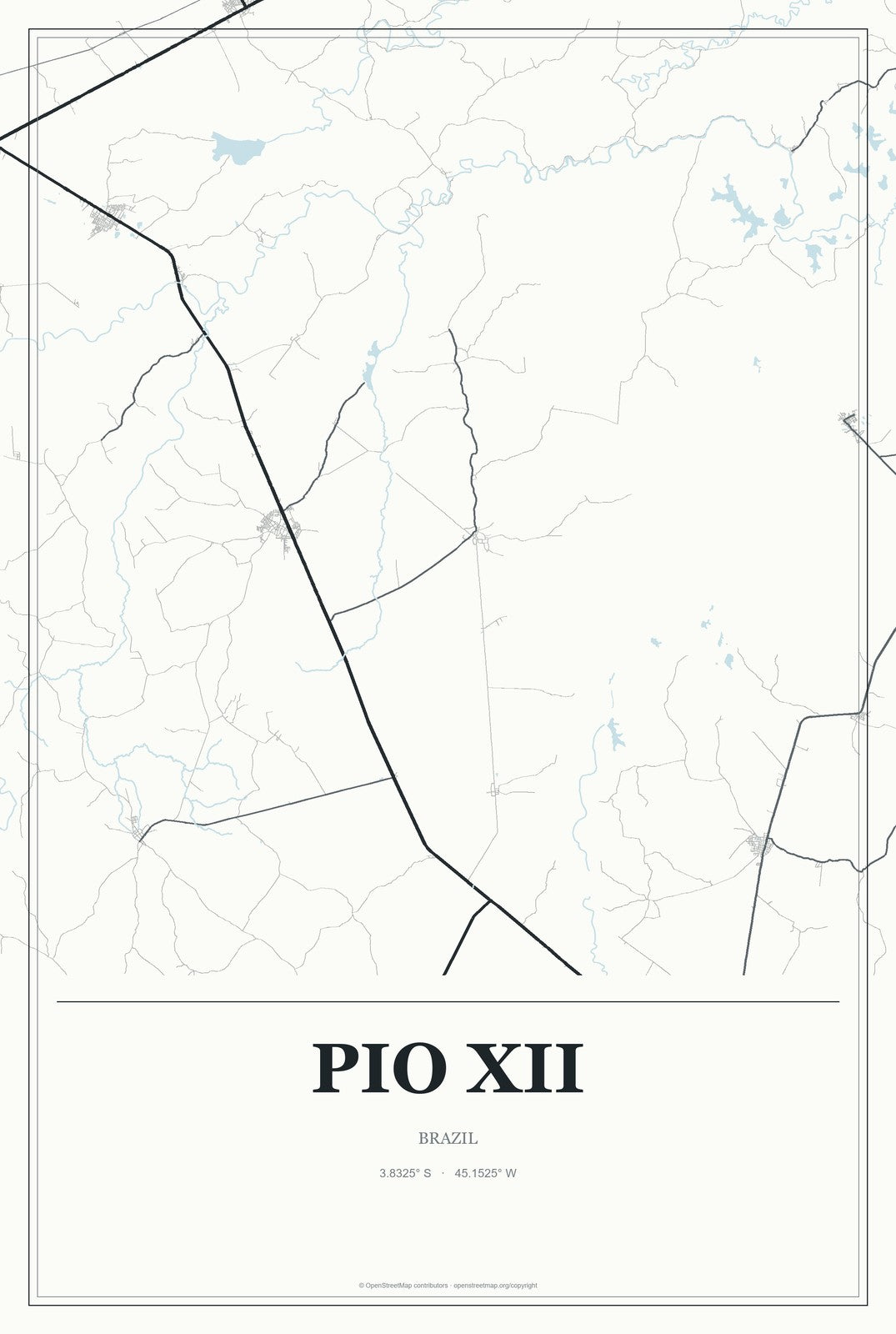 Pio XII, Brazil City Map Aluminum Sign in Gallery Air style