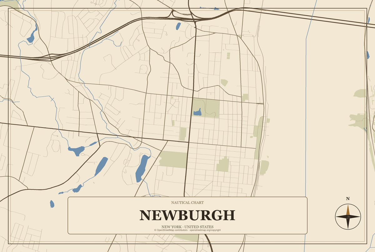 Newburgh, New York City Map Aluminum Sign in Heritage Nautical style