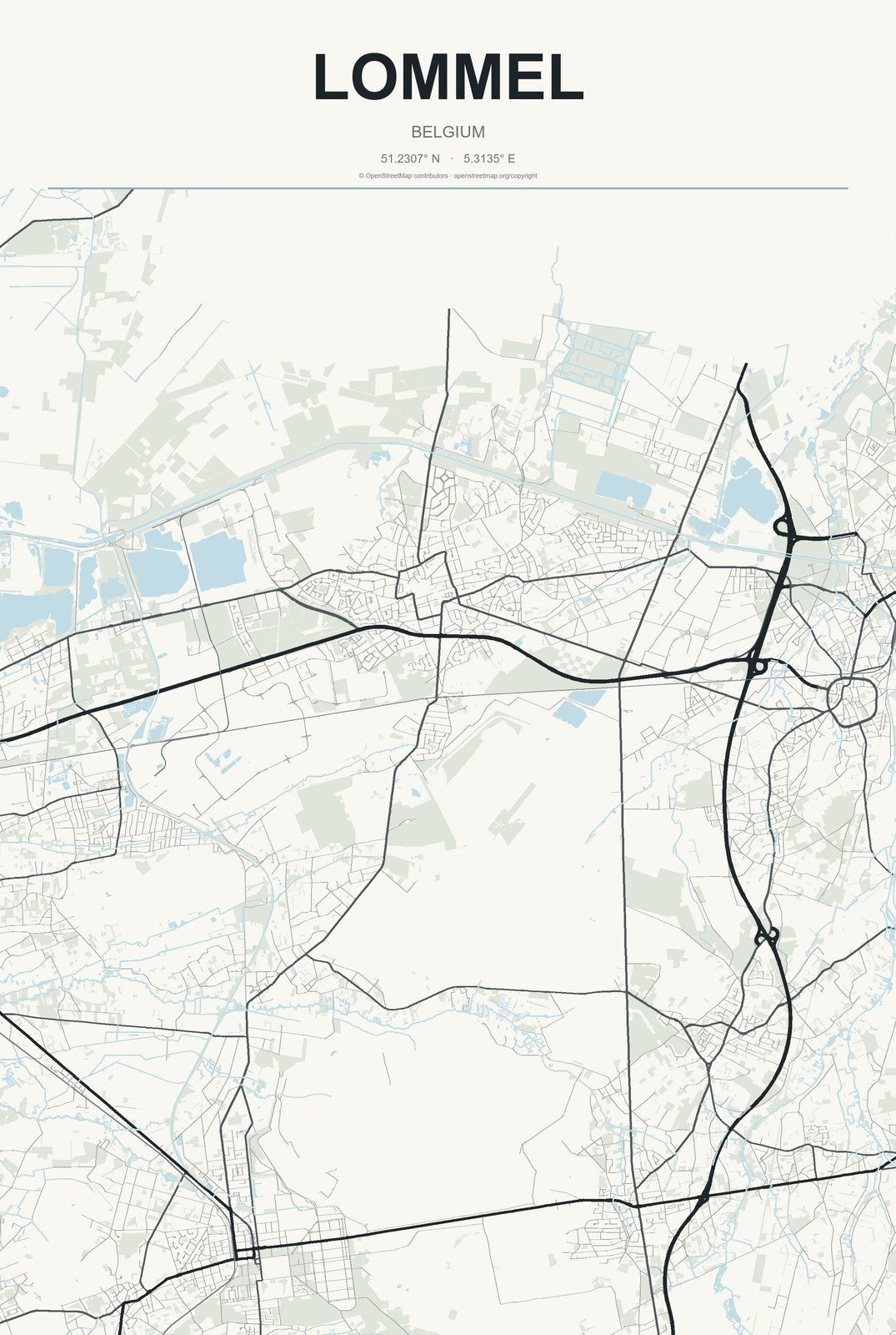 Lommel, Belgium City Map Aluminum Sign in Headline Atlas style