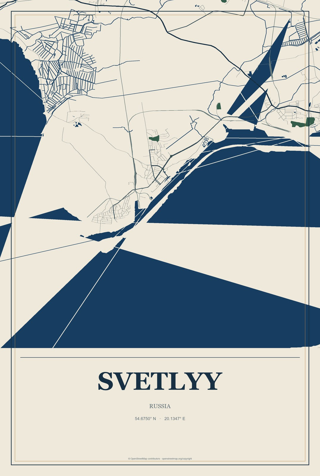 Svetlyy, Saratov Oblast, Russia City Map Aluminum Sign in Coastal Cutout style
