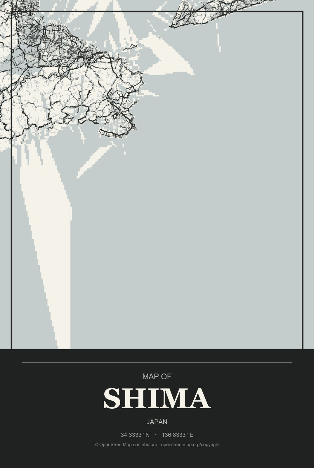 Shima, Japan City Map Aluminum Sign in Museum Plaque style