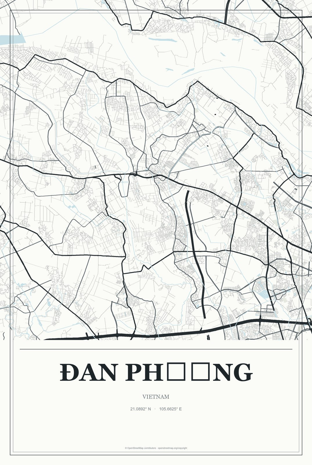 Đan Phượng, Vietnam City Map Aluminum Sign in Gallery Air style