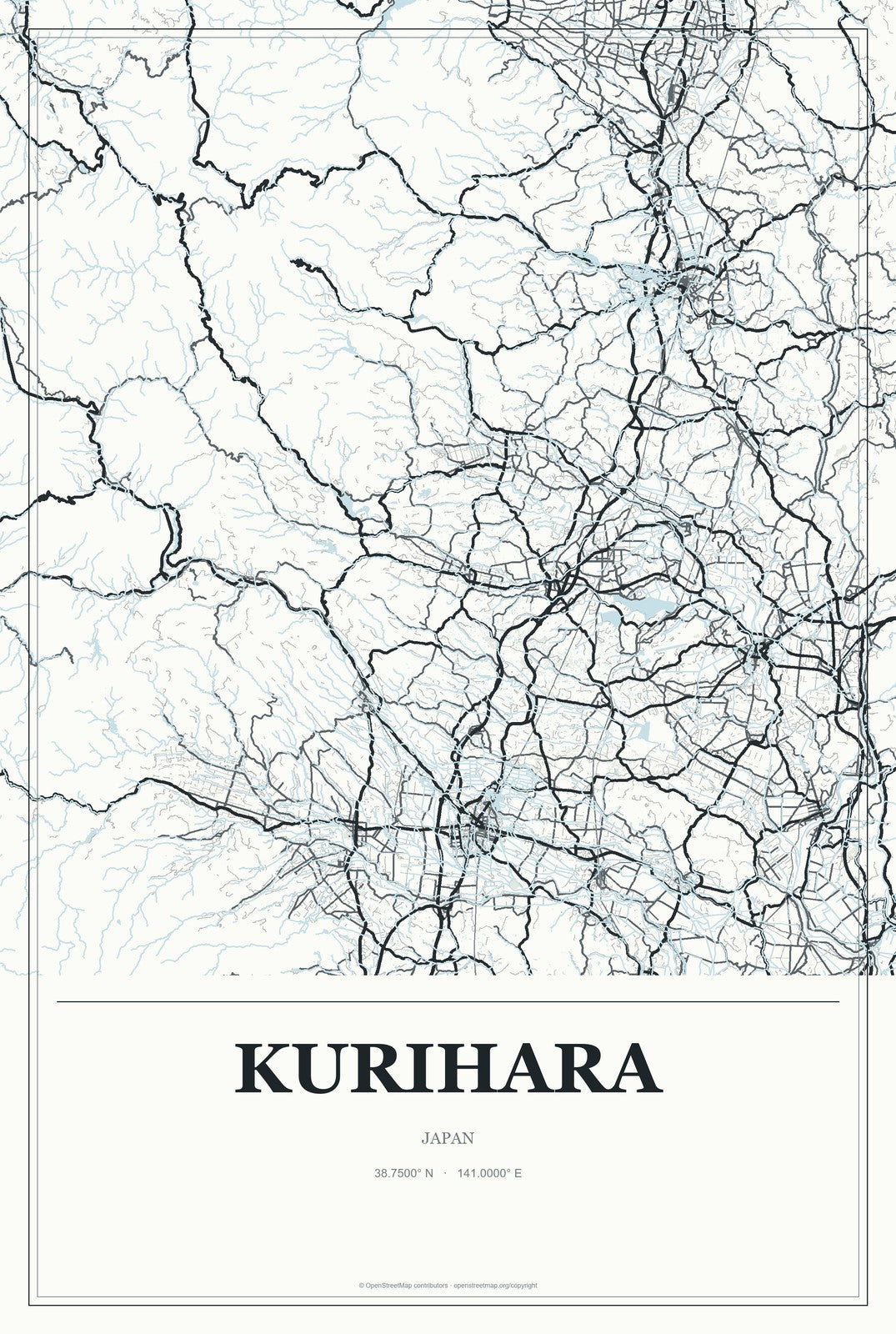 Kurihara, Japan City Map Aluminum Sign in Gallery Air style